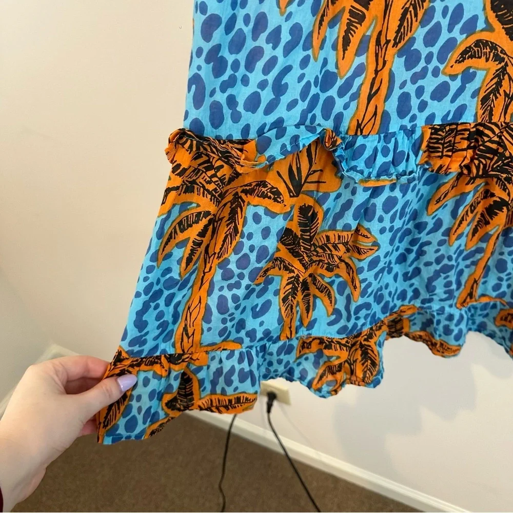 True Destinations Cheetah Palm Tree Print Bohemian Mini Dress Size Large - Picture 4 of 7